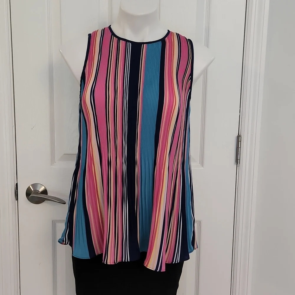 Dalia Sleeveless Pleated Blouse Multicolor Stripes